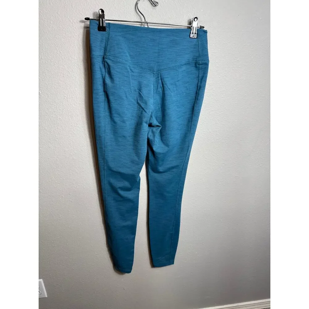 Nike Dri-Fit blue heathered leggings hidden inside waist pocket Sz Med